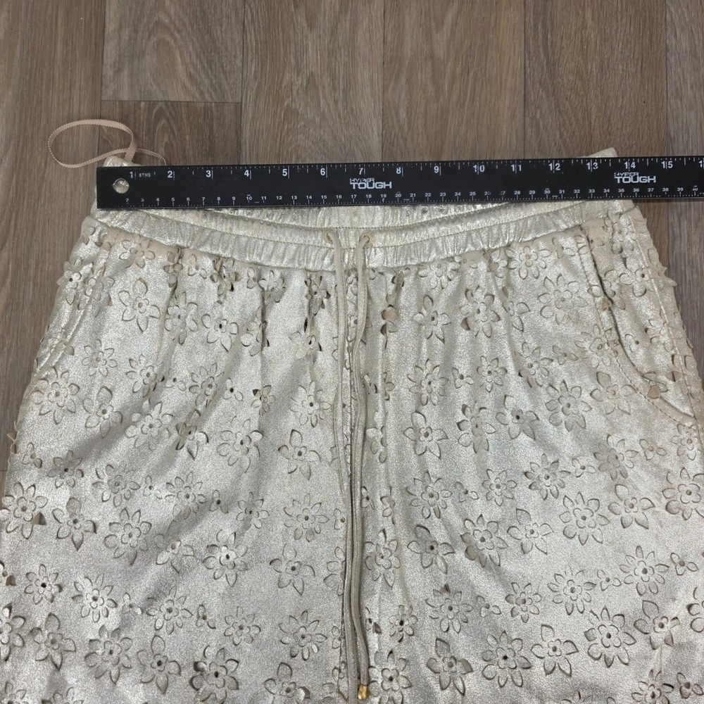 Leifsdottir Anthropologie Metallic‎ Gold Leather Floral Eyelet Mini Skirt Size 2 - Picture 7 of 10